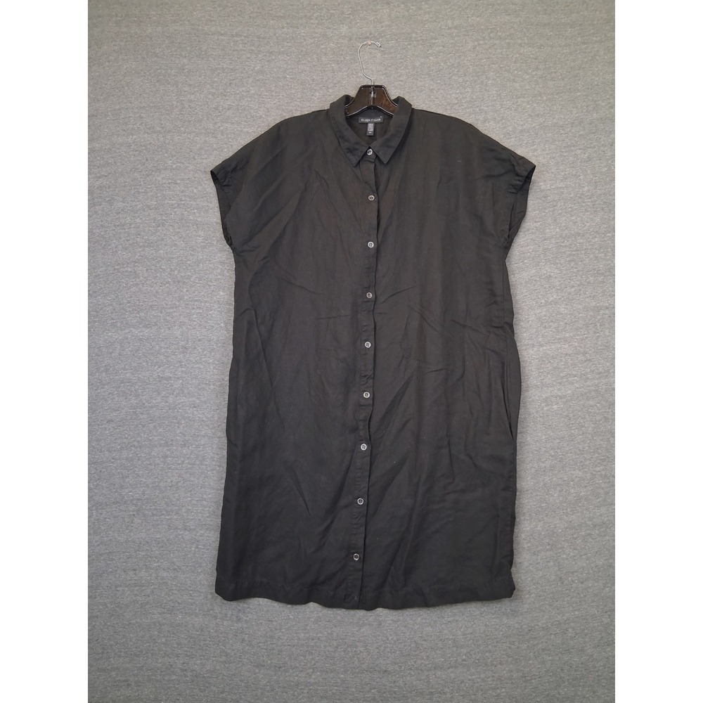 Eileen Fisher Womens Dress S Black Linen Blend Shirt Tunic Lagenlook Minimalist
